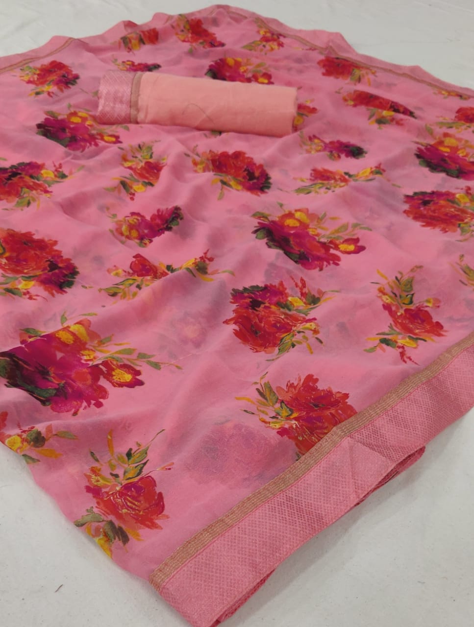 Lt Orchid Latest Fancy Designer Casual Wear Georgette With Floral Printed Sarees Collection